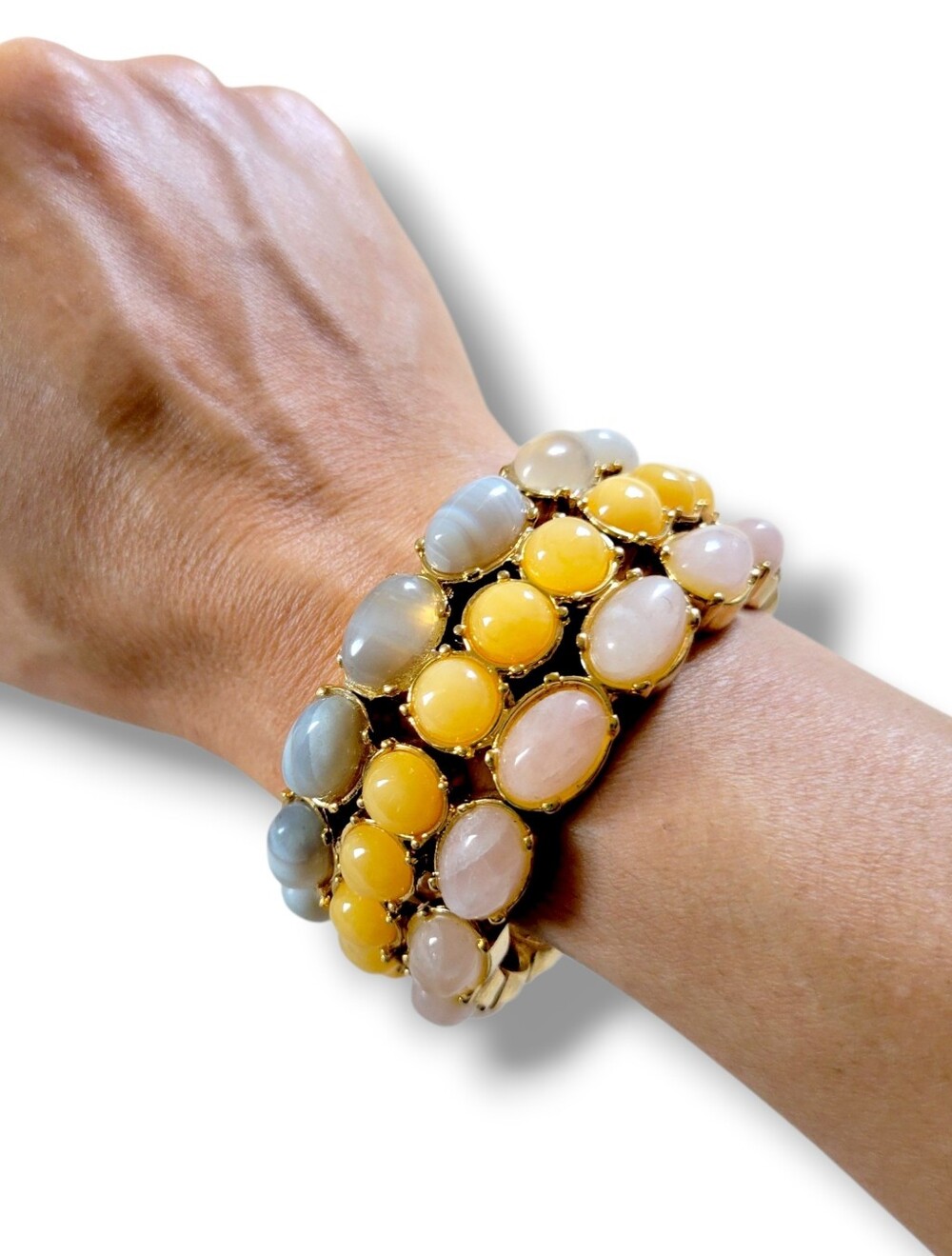 Ann Taylor | NWOT Pretty Gold Tone Multi-Row Cabochan VTG Stretch Bracelet - Picture 2 of 10